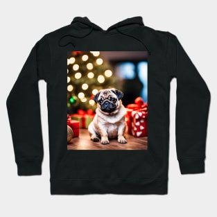 Tiny Pug Dog with Christmas Gifts Hoodie